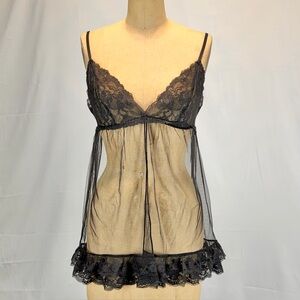 VINTAGE Victorias Secret black lace sheer mesh nighty negligee lingerie sexy y2k
